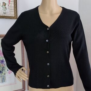 Silk Black V-Neck Button-Up Top Small